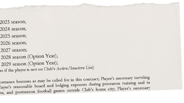 A screenshot of Lamar Jackson’s contract with the Ravens.
